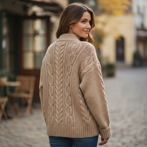 BDG Wool Blend Open Front Chunky Cable Sweater